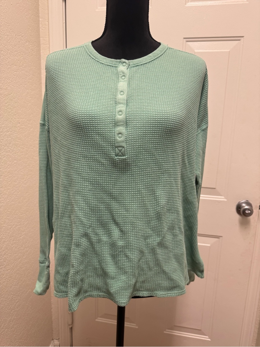 Offline by Aerie Mint Green Waffle Henley Long Sleeve Top